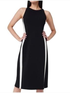 SPANX AirEssentials Side Stripe Tank Midi Dress Black White Sporty Modal - Sz XL